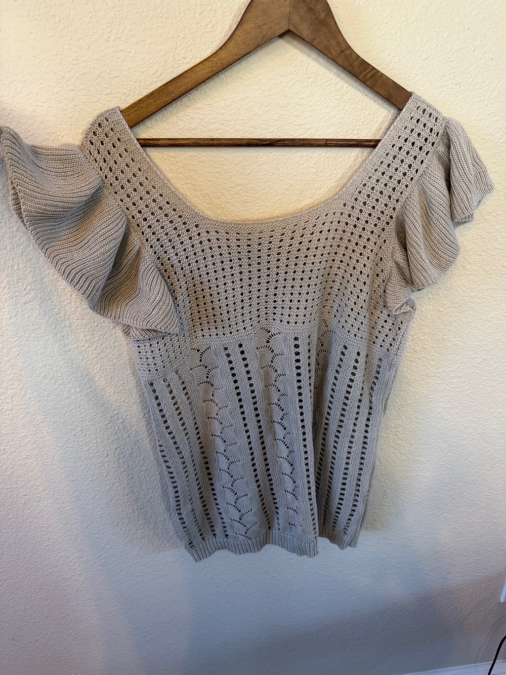 Flutter Sleeve Knit Top, in Tan, Size Large - Picture 13 of 14